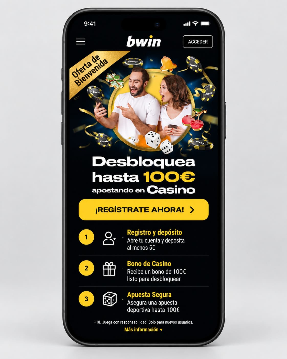 Desbloquea hasta 100€ de bienvenida en casino con Bwin