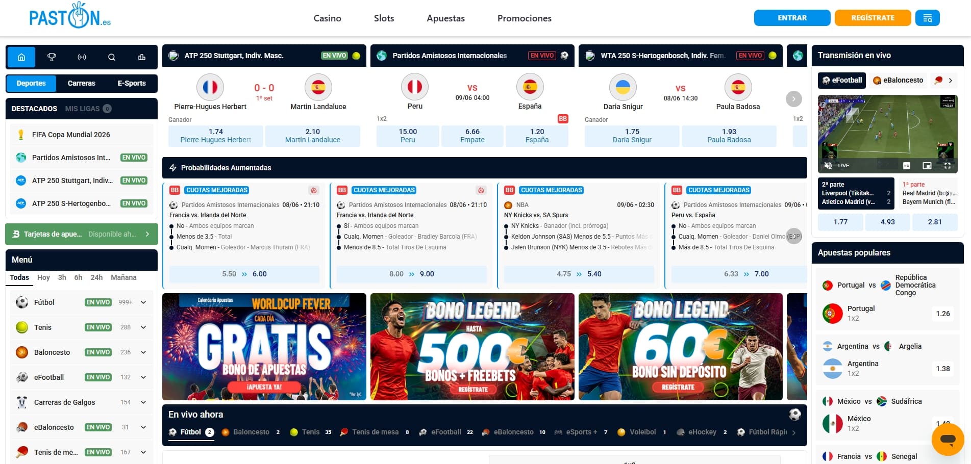 hasta 500€ de bienvenida en apuestas de paston