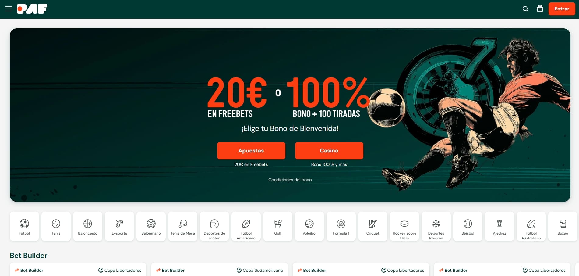 20€ en freebets de bienvenida bono paf