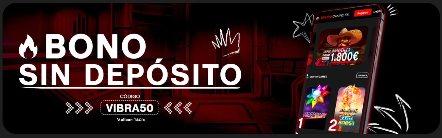 Bono sin depósito de Emotiva Casino con 50€ gratis