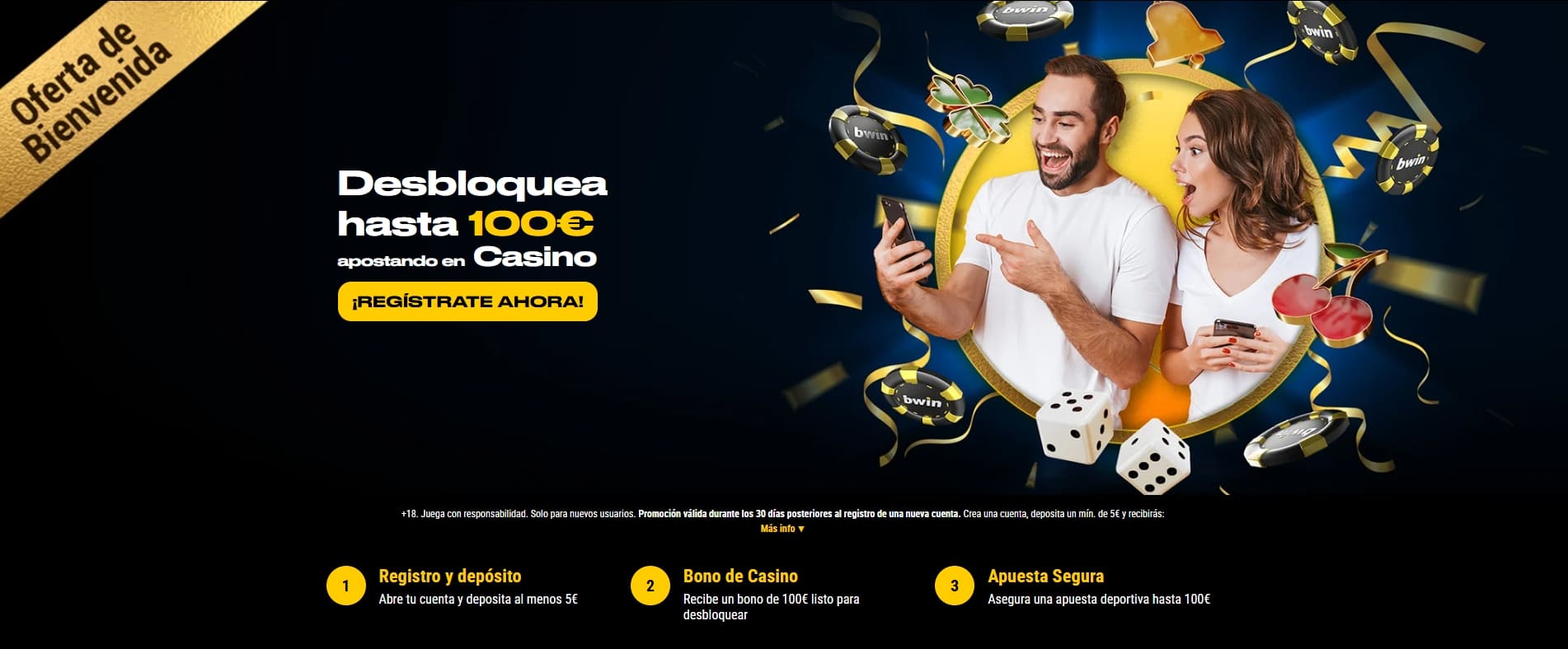 desbloquea hasta 100€ en casino con bwin españa