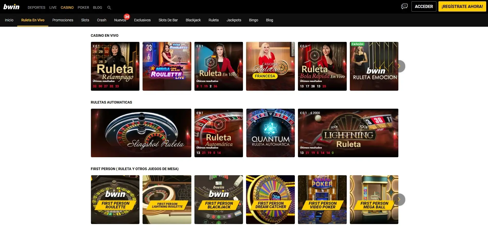 Juegos de Evolution en Bwin Casino