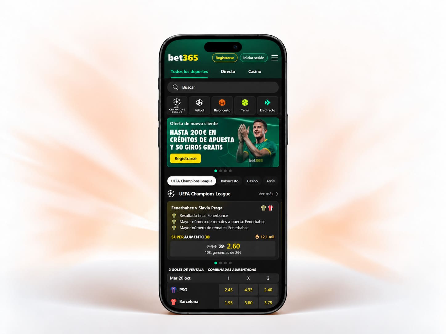 pantalla de apuestas deportivas de bet365 con herramientas en vivo