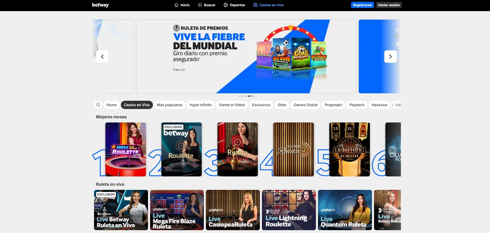 casino en vivo todos los días en betway españa