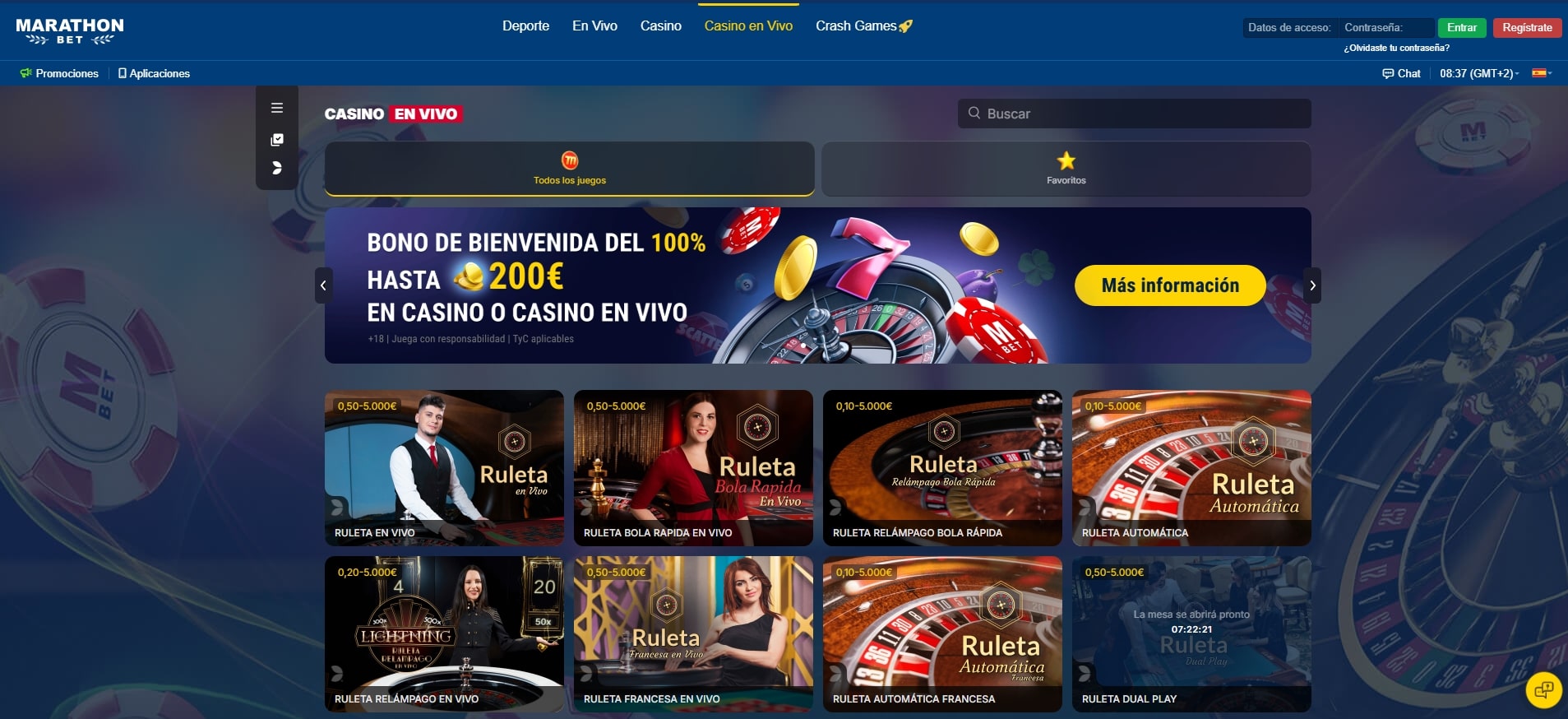 Casino en vivo en Marathonbet