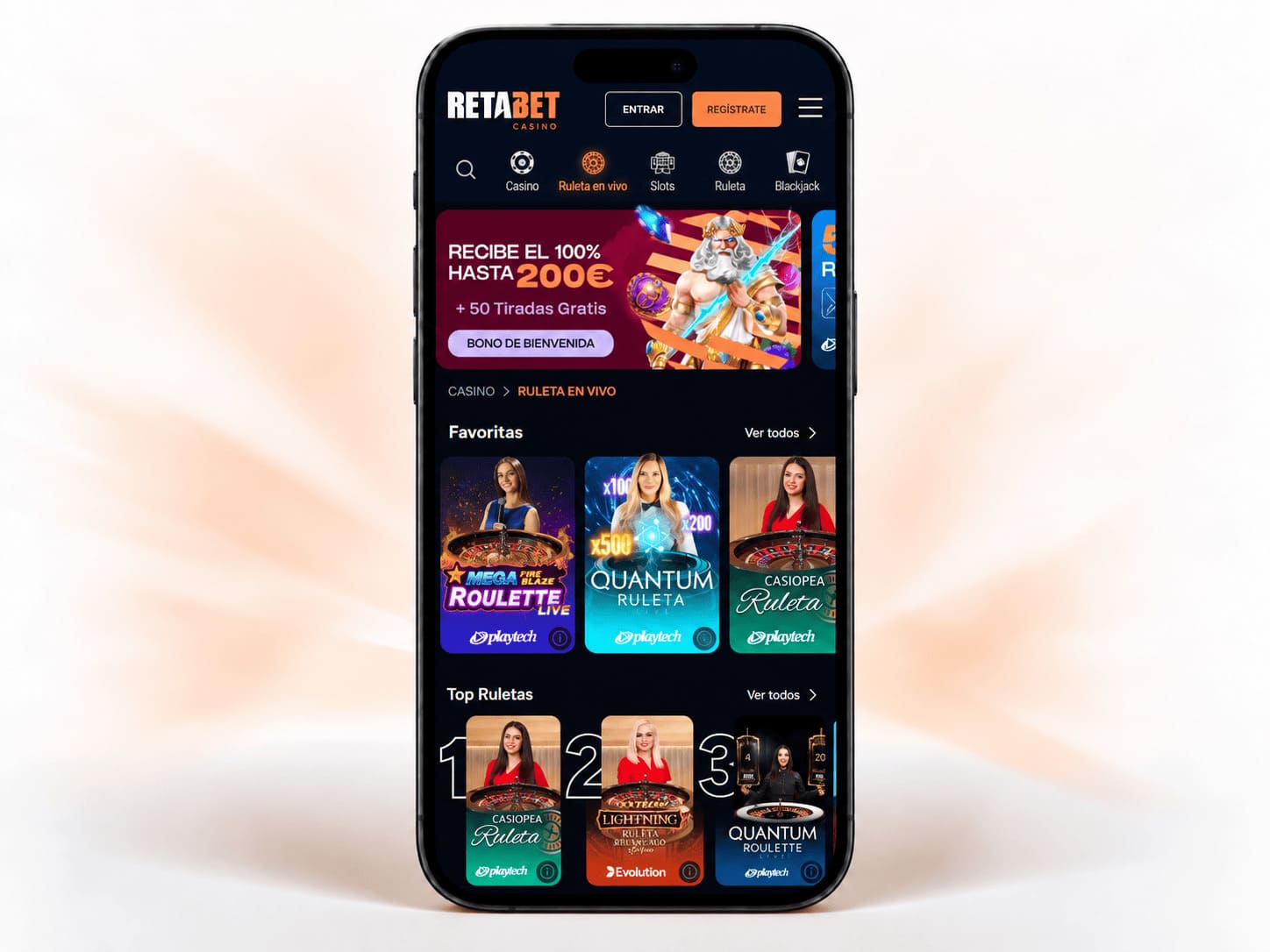 Retabet Casino móvil con ruleta en vivo y jackpots