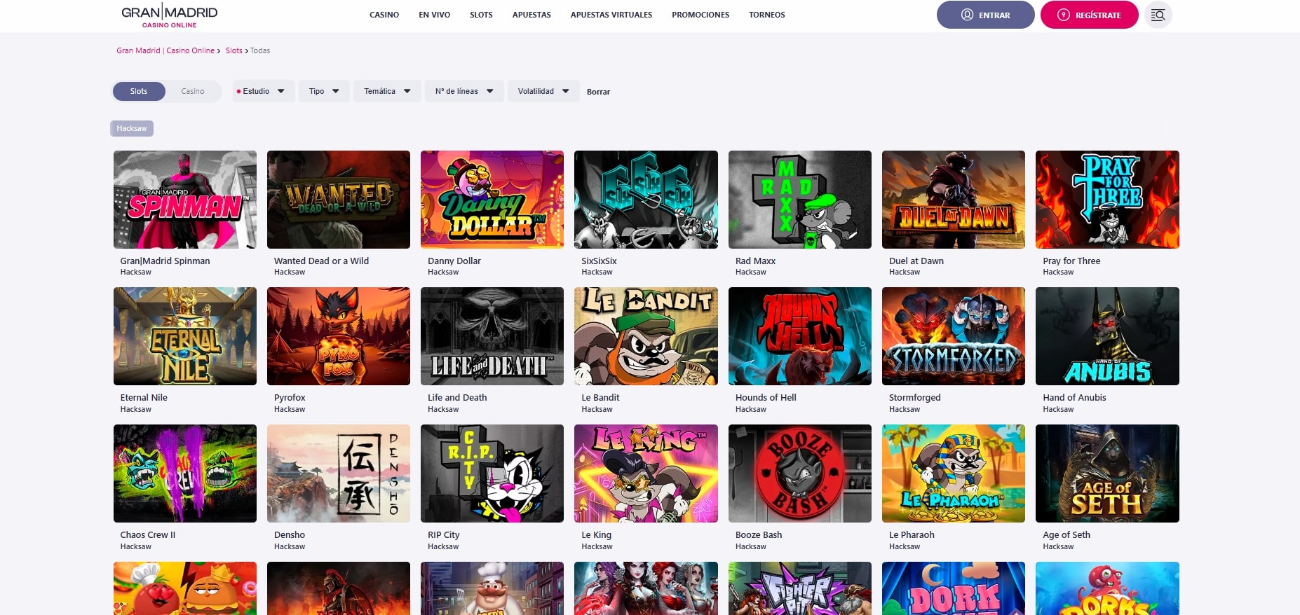 Juegos de Hacksaw Gaming en Casino Gran Madrid