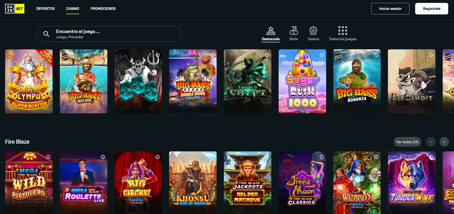 Slots y juegos de casino online disponibles en DAZN Bet