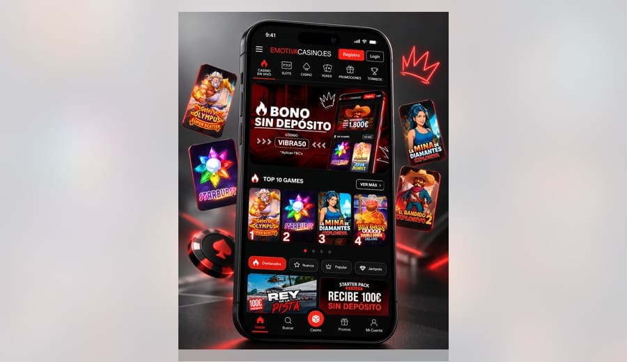 Emotiva Casino con banner de bono sin depósito VIBRA50