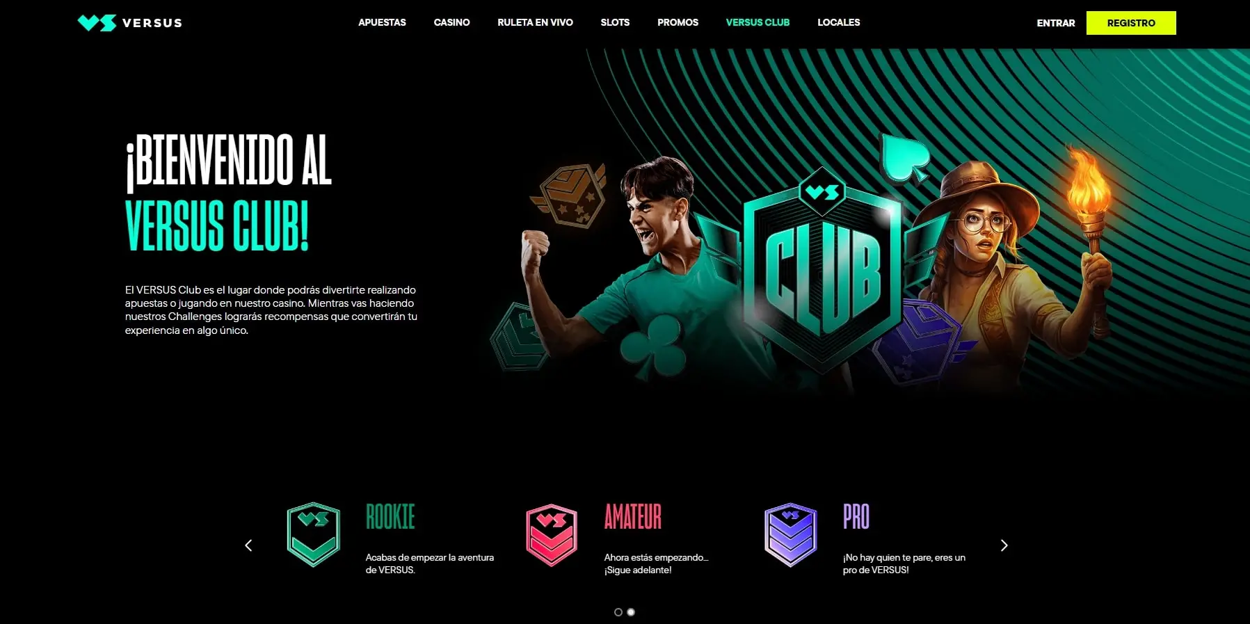 Interfaz del casino online Versus mostrando opciones de retirada