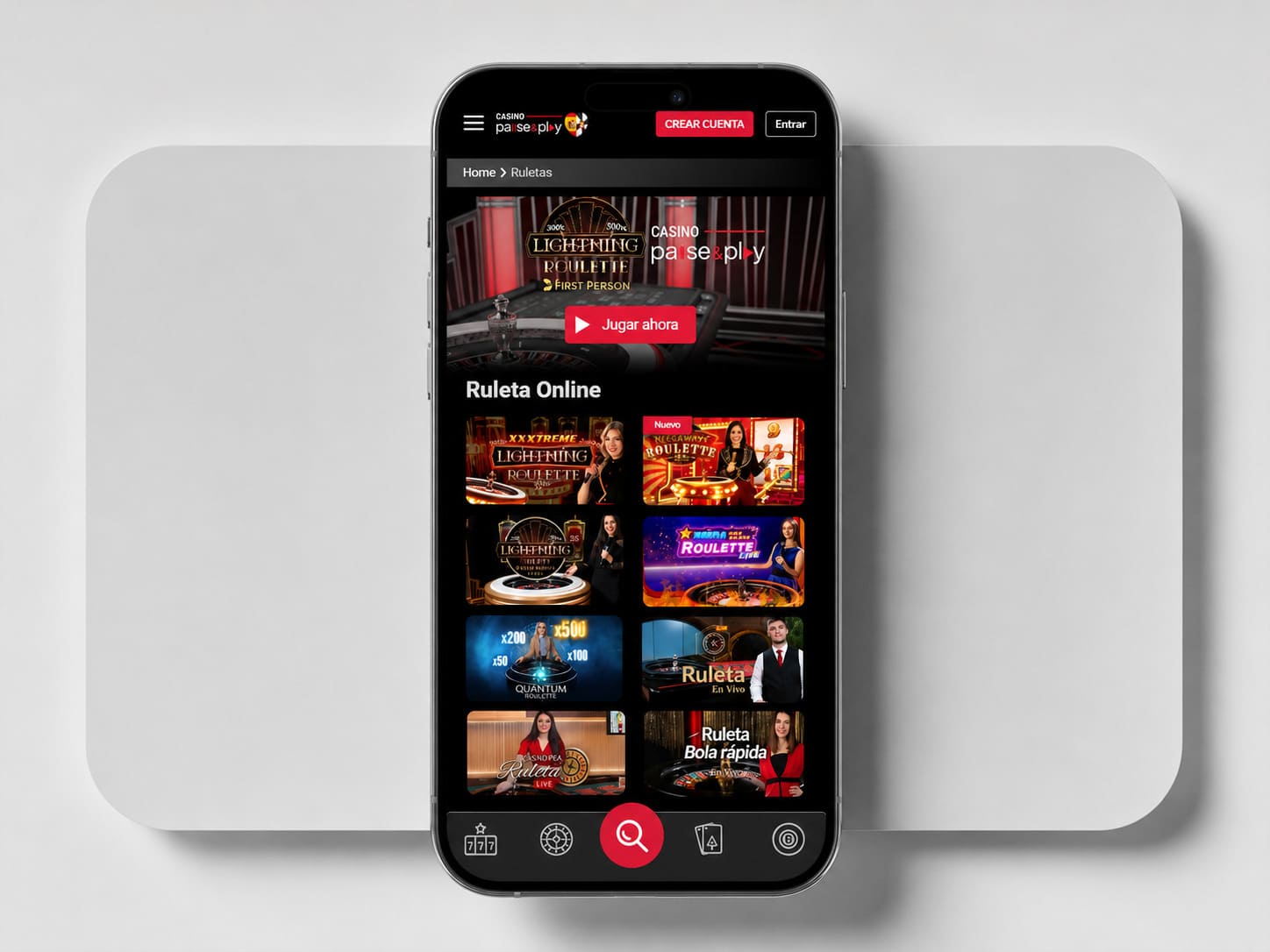 Casino en vivo con ruleta en la app de Pause and Play