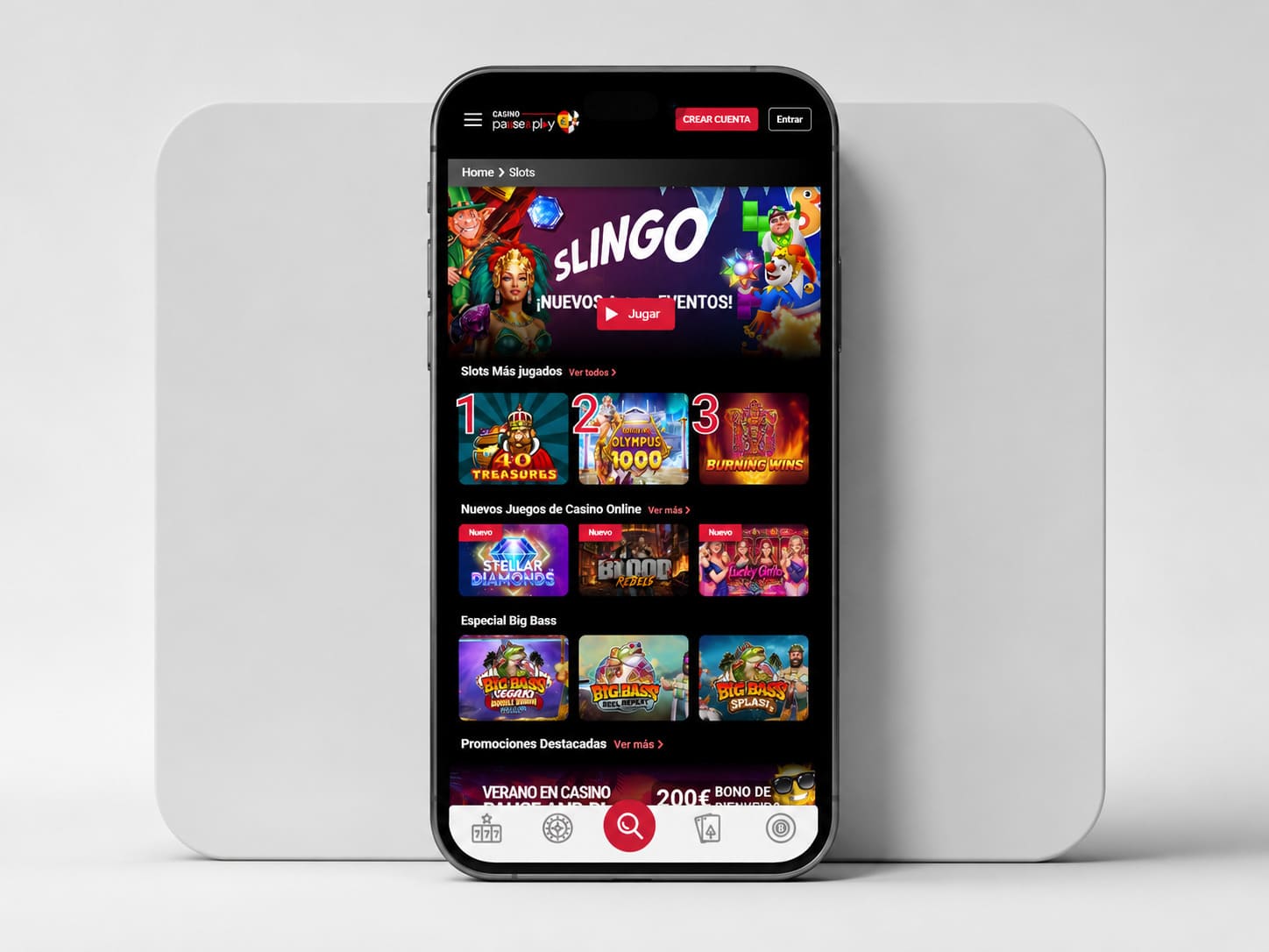 Catálogo de tragaperras en la app de Casino Pause and Play