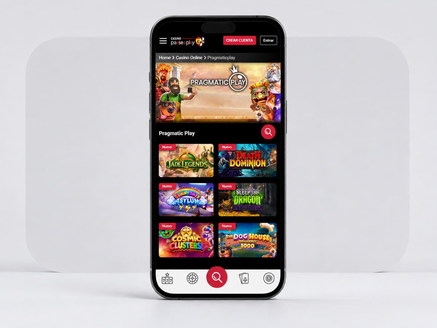 App de Casino Pause and Play con slots y casino en vivo