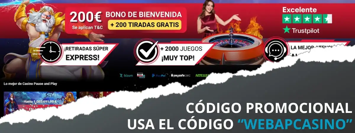 código promocional casino pause and play bono bienvenida
