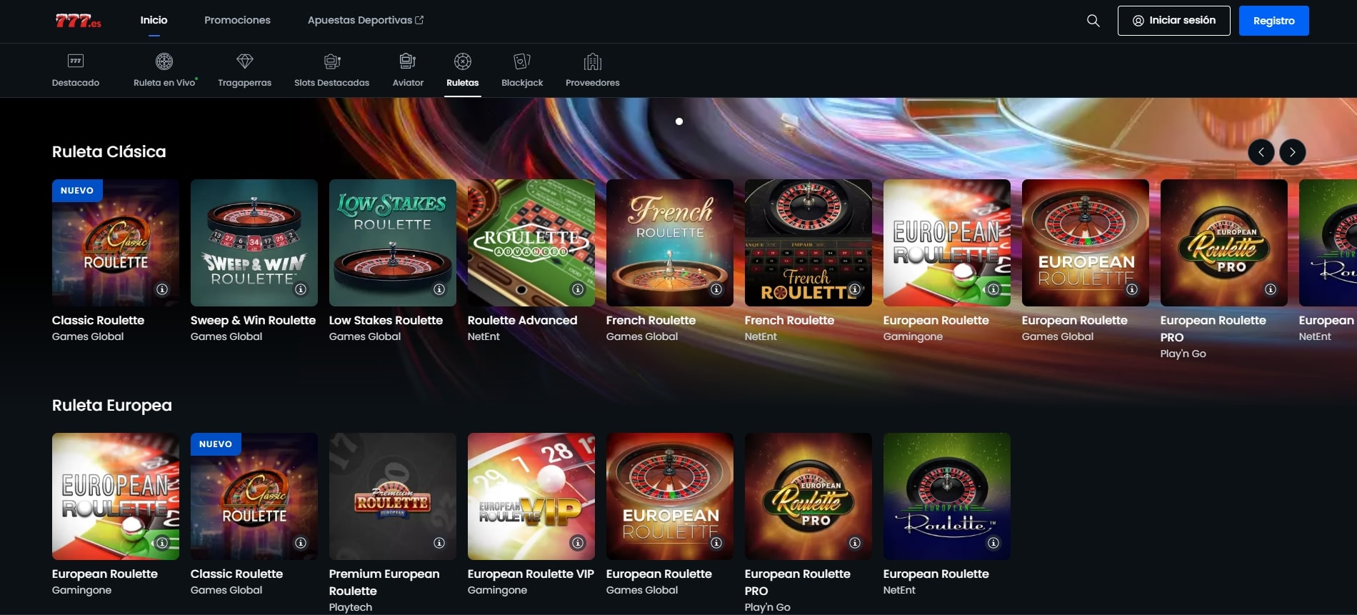 Ruletas en Casino777