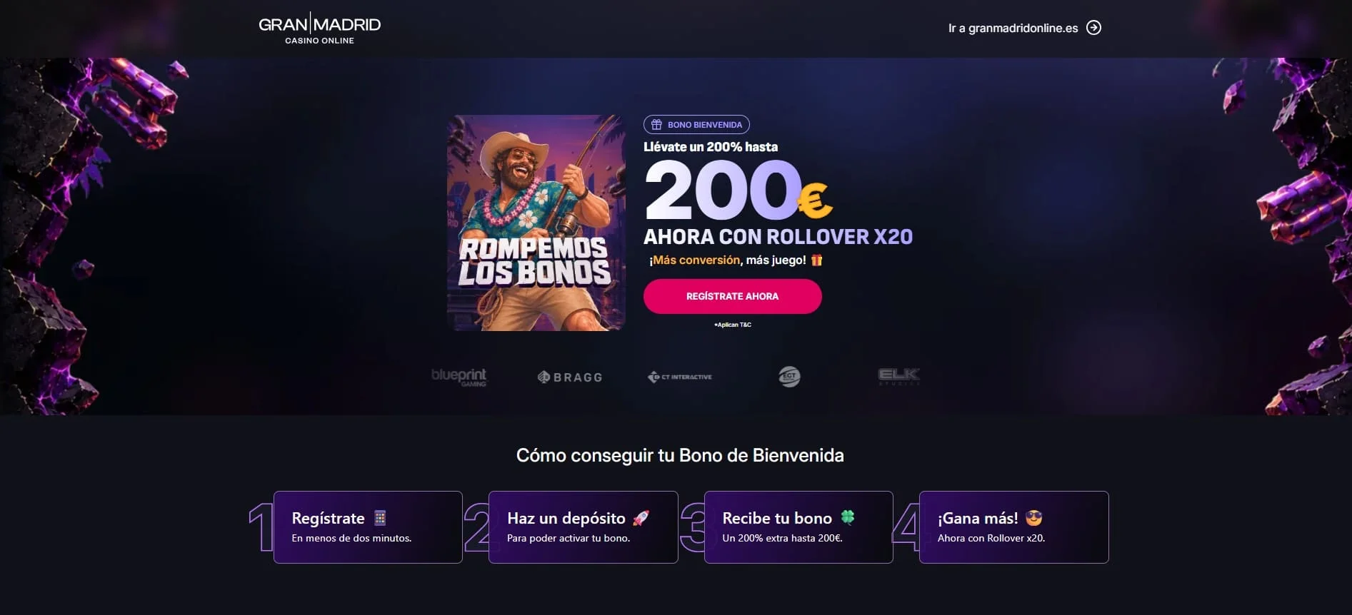Bono de bienvenida Casino Gran Madrid: 200% hasta 200€ con rollover x20