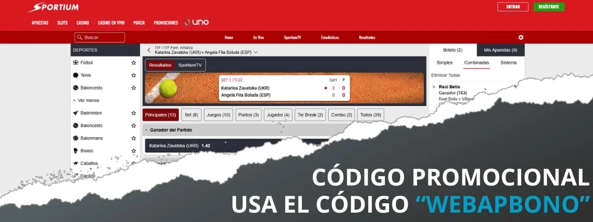 código promocional sportium bono bienvenida webapbono