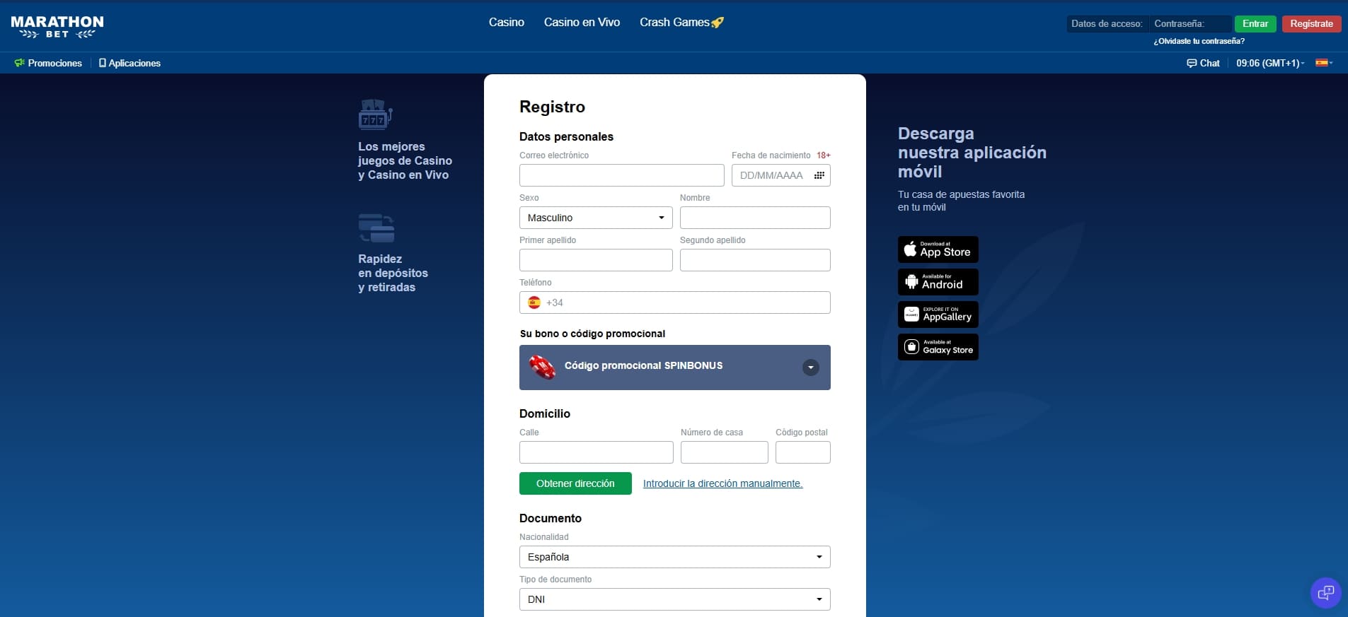 código promocional marathonbet casino SPINBONUS