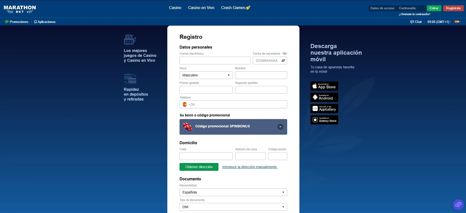 código promocional marathonbet casino SPINBONUS