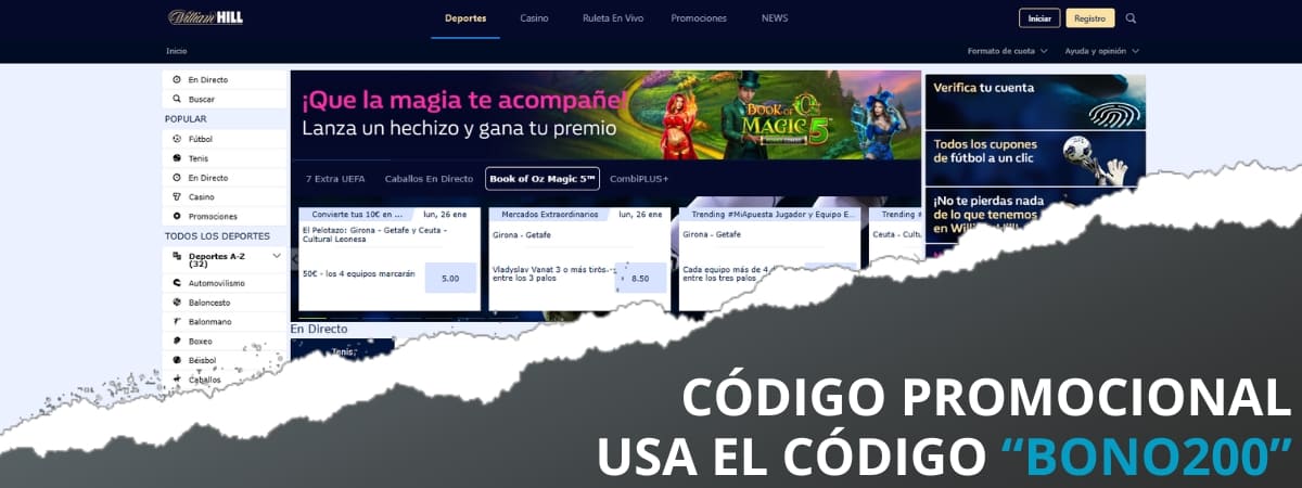 código promocional william hill 200€ gratis