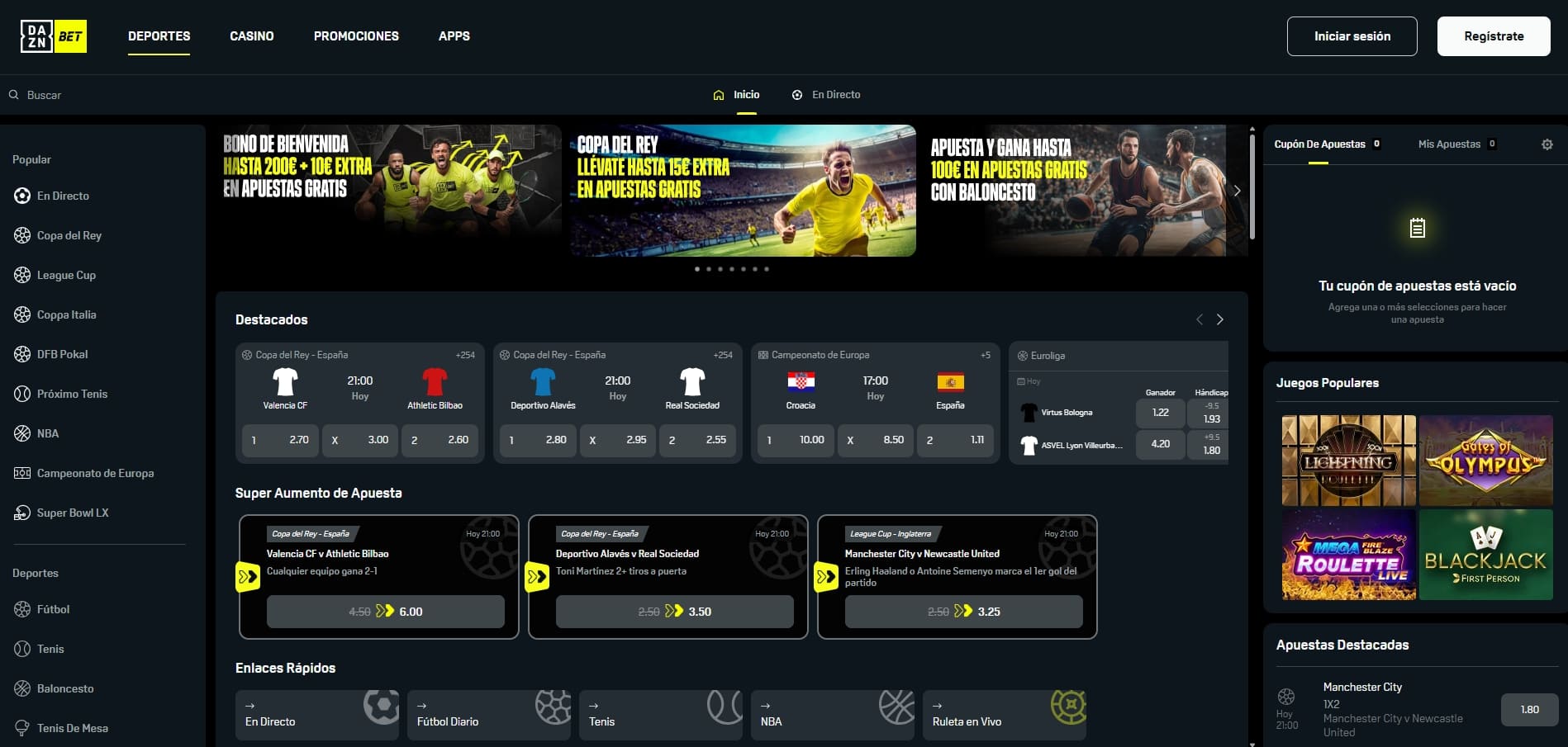 DAZN Bet casa de apuestas oficial con estadísticas en vivo y mercados deportivos en directo