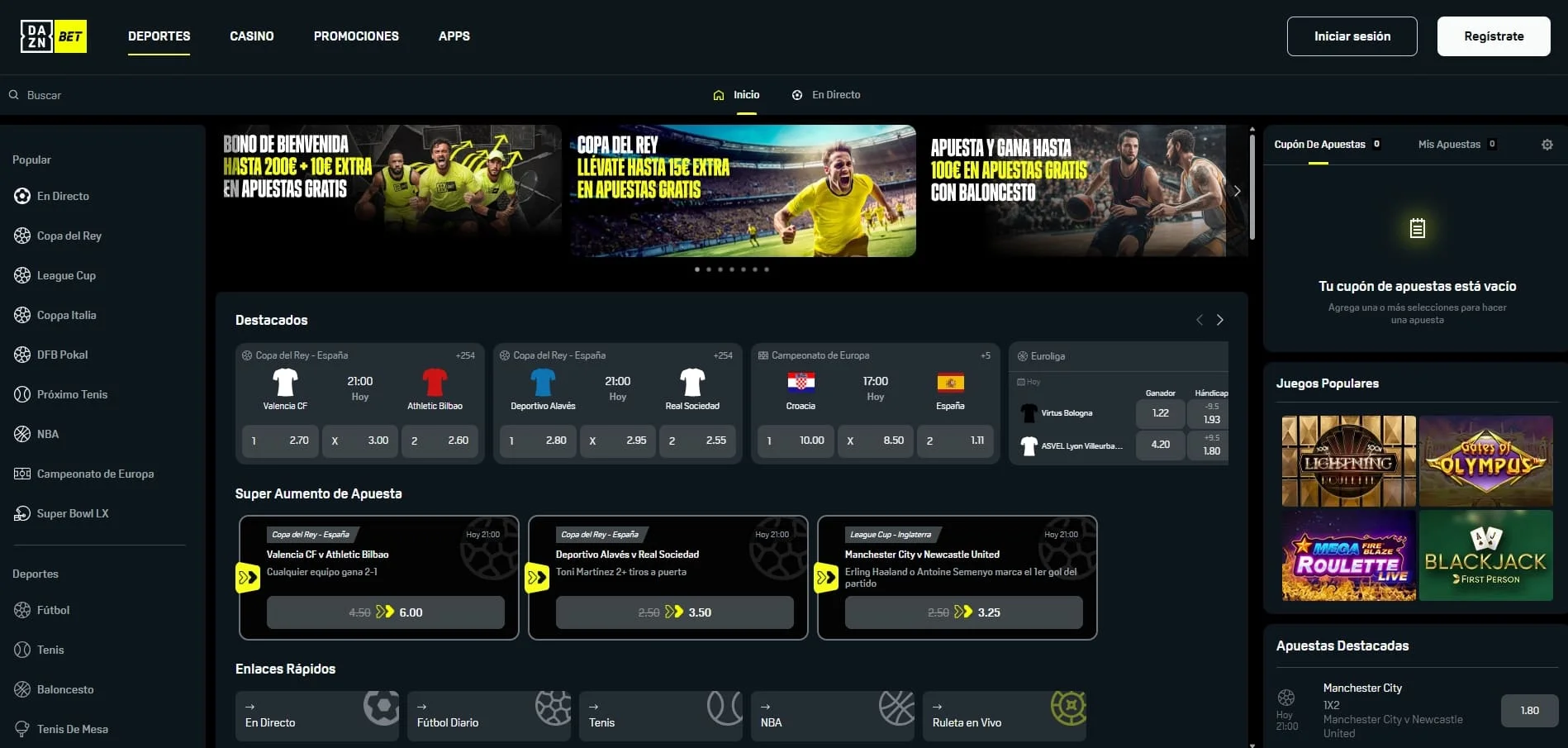 DAZN Bet casa de apuestas oficial con estadísticas en vivo y mercados deportivos en directo
