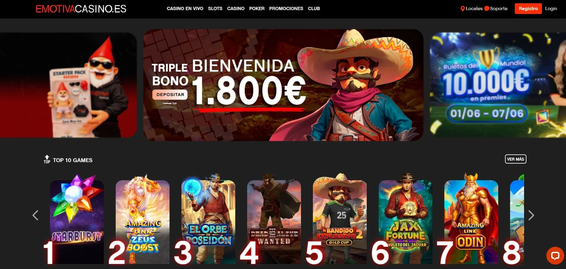 Bono bienvenida Emotiva Casino hasta 1800 euros con código MUNDIAL50