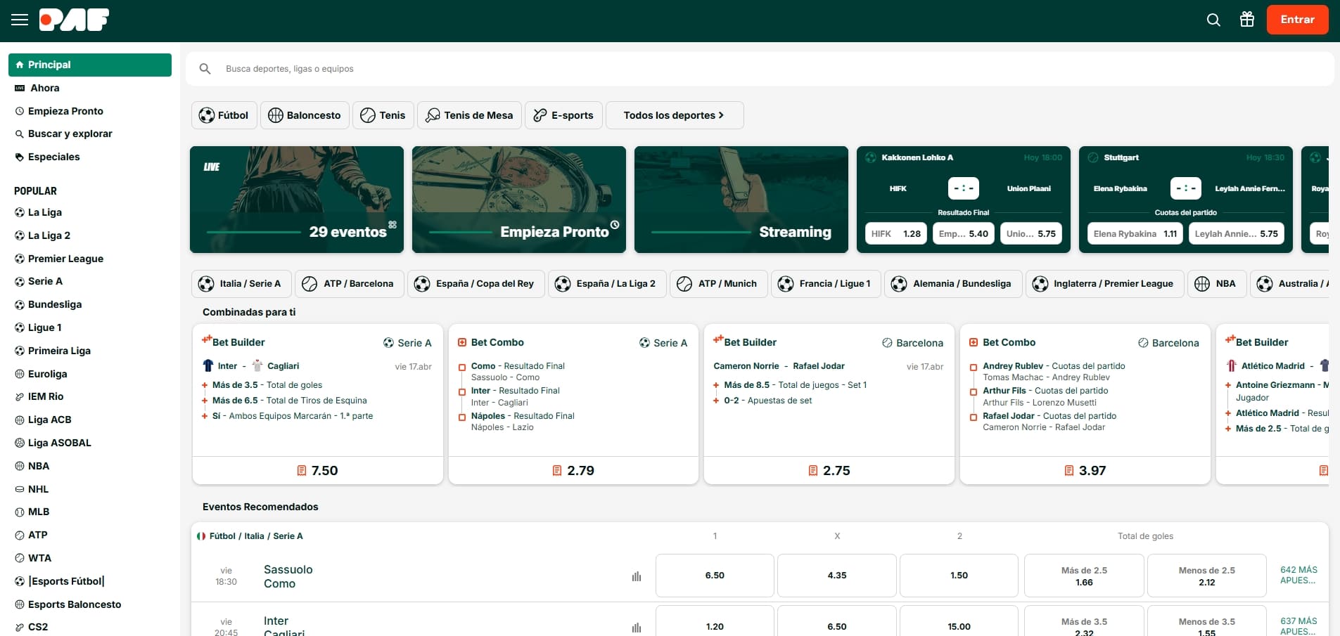 bono de apuestas deportivas de paf