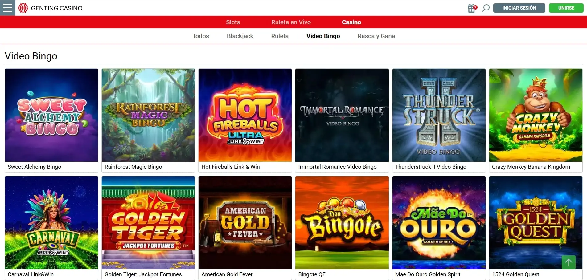 Juegos de Videobingo en Genting Casino