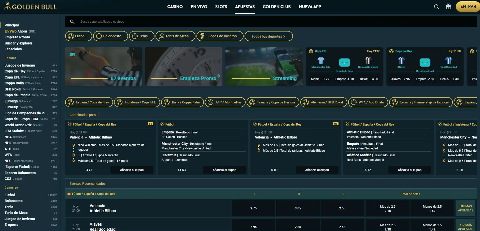 Golden Bull apuestas deportivas legales en España con servicio de streaming en directo