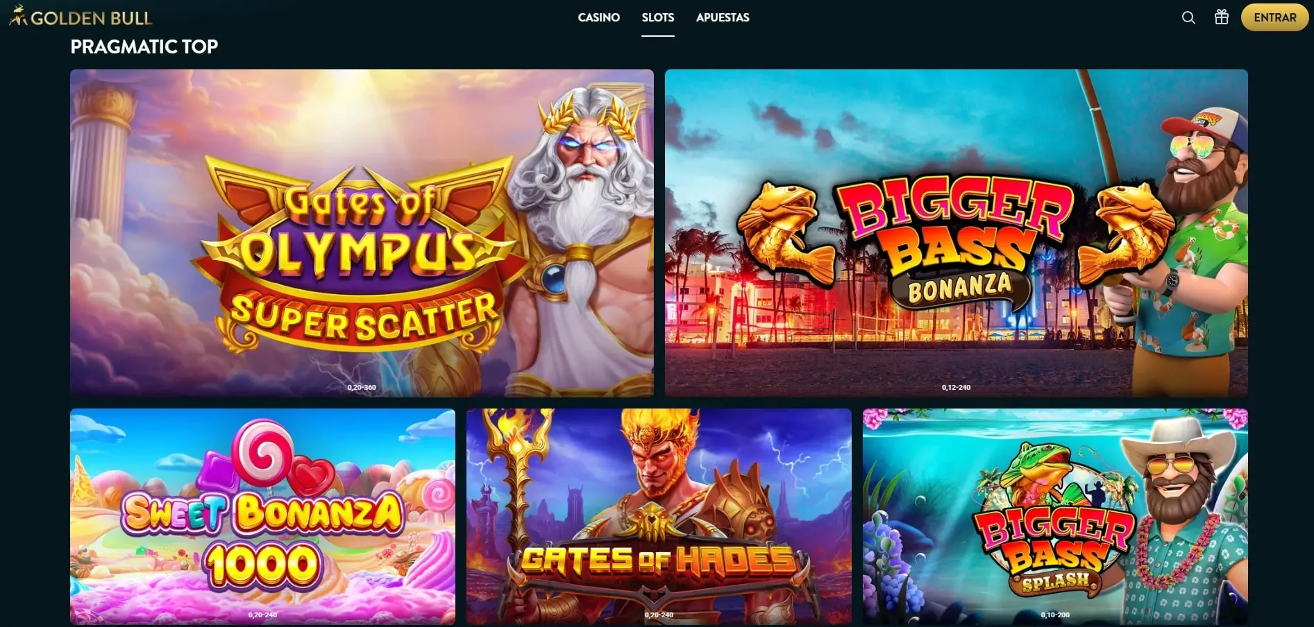 Juegos de Pragmatic Play en Golden Bull Casino