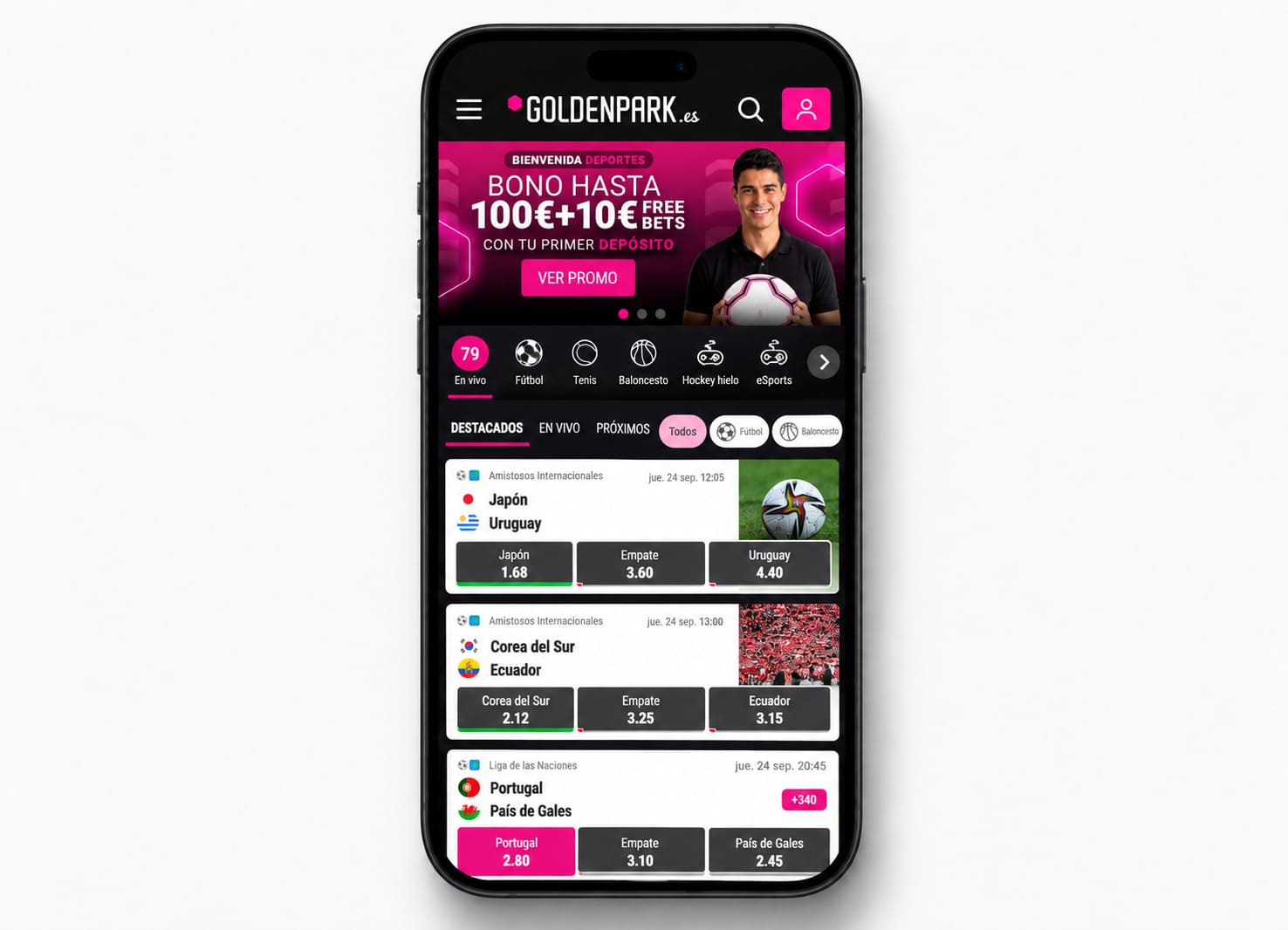 Apuestas deportivas GoldenPark en versión móvil