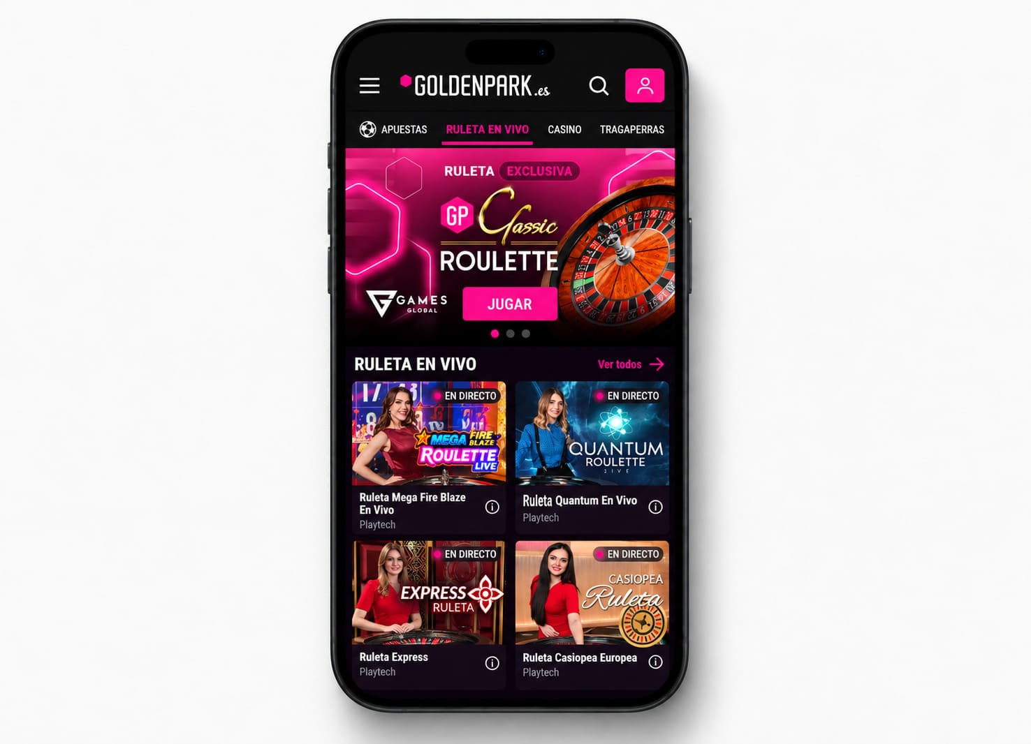 Ruleta en vivo de GoldenPark desde el móvil