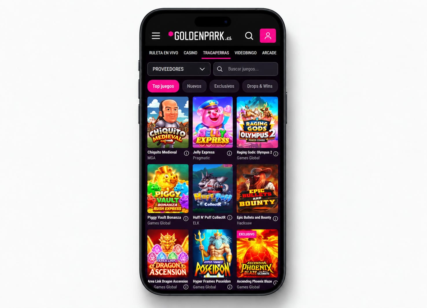 Tragaperras GoldenPark en móvil con juegos recomendados