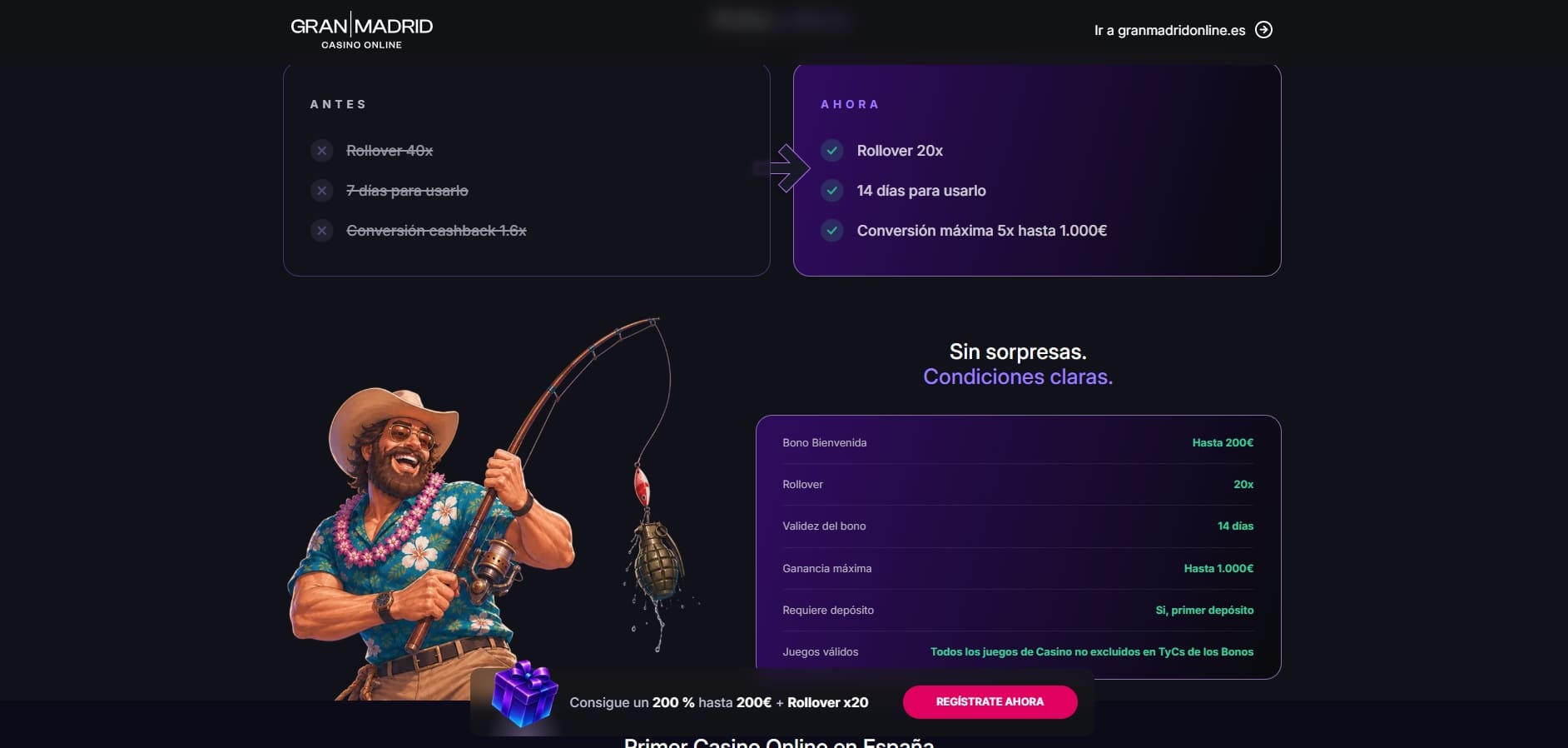Bono de bienvenida Casino Gran Madrid: 200% hasta 200€ en tu primer depósito