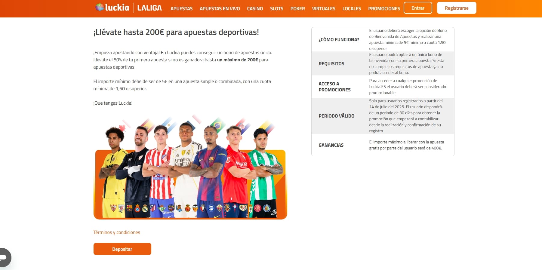 Bono de apuestas Luckia: recupera el 50% de tu primera apuesta perdedora