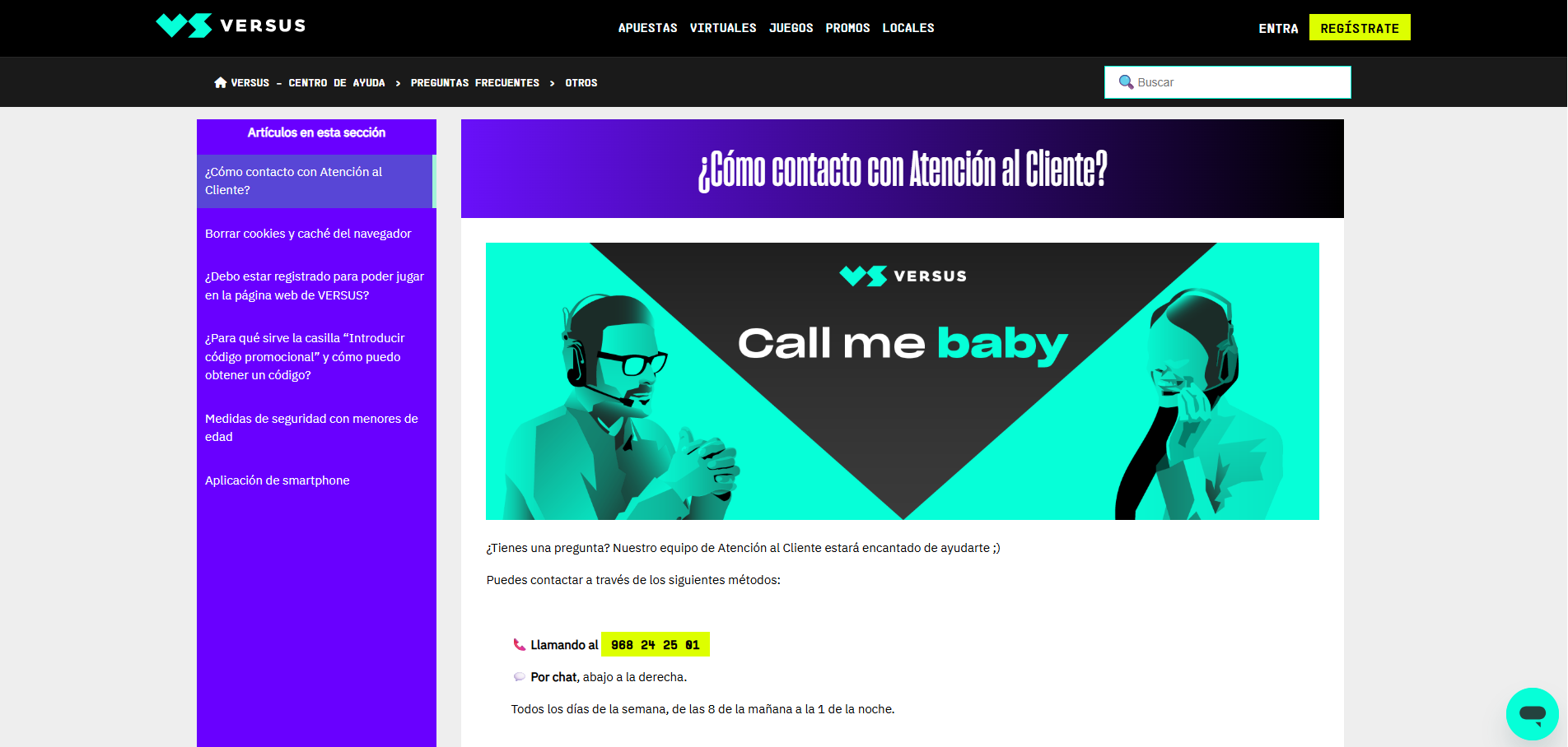 Atención al cliente Versus bet