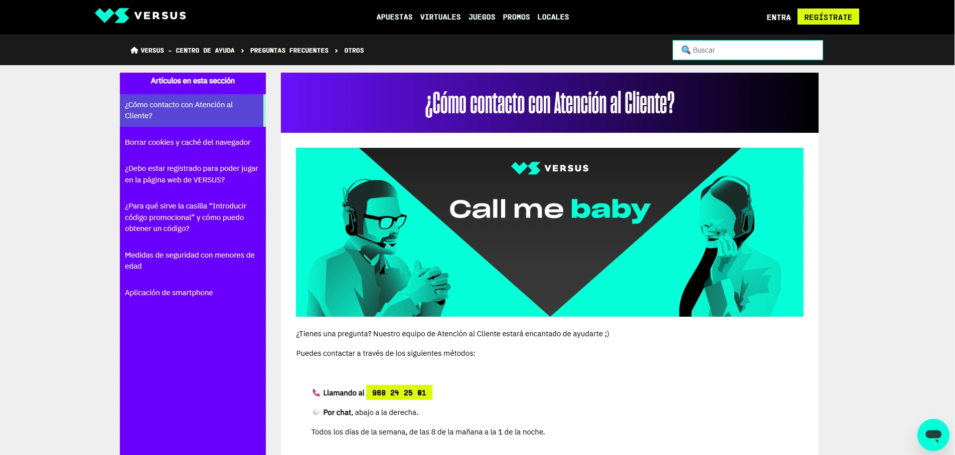 Atención al cliente Versus bet