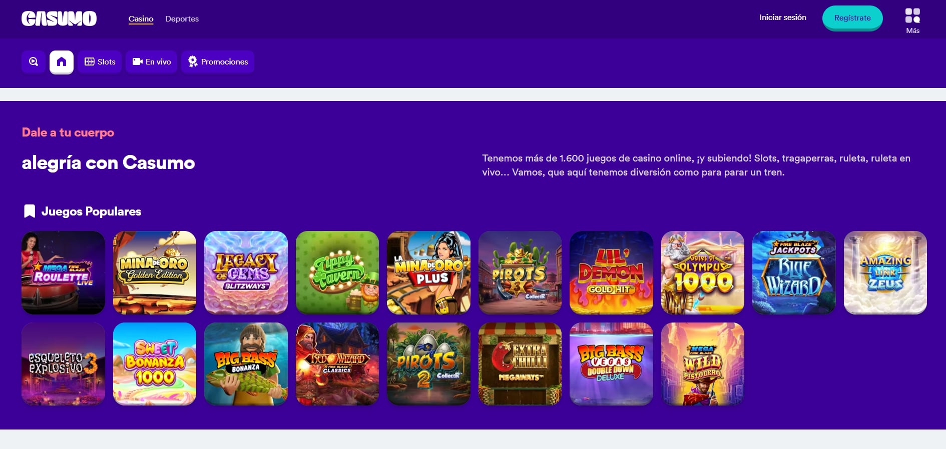 Casumo Casino España con slots y ruleta en vivo