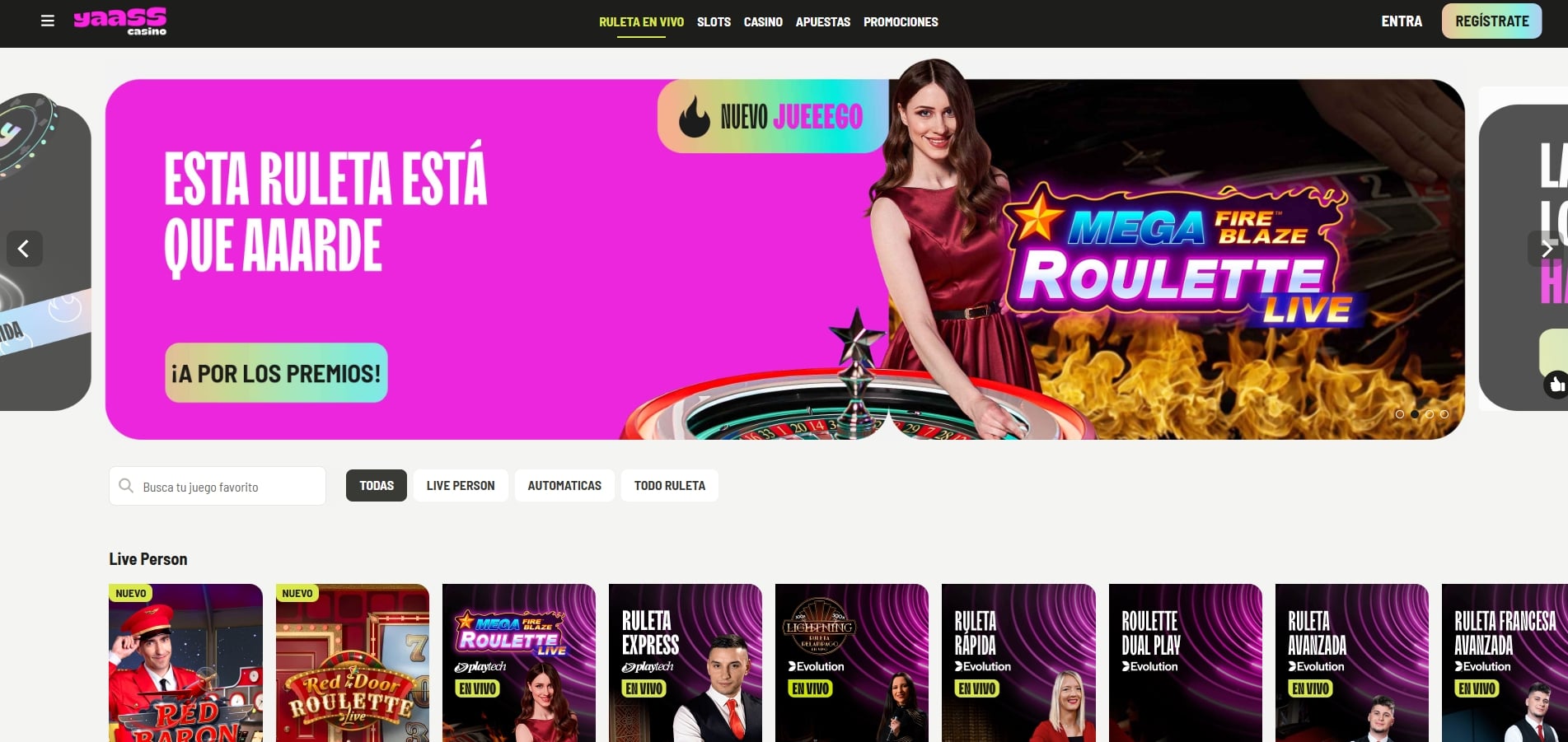 Ruleta en vivo en Yaass Casino