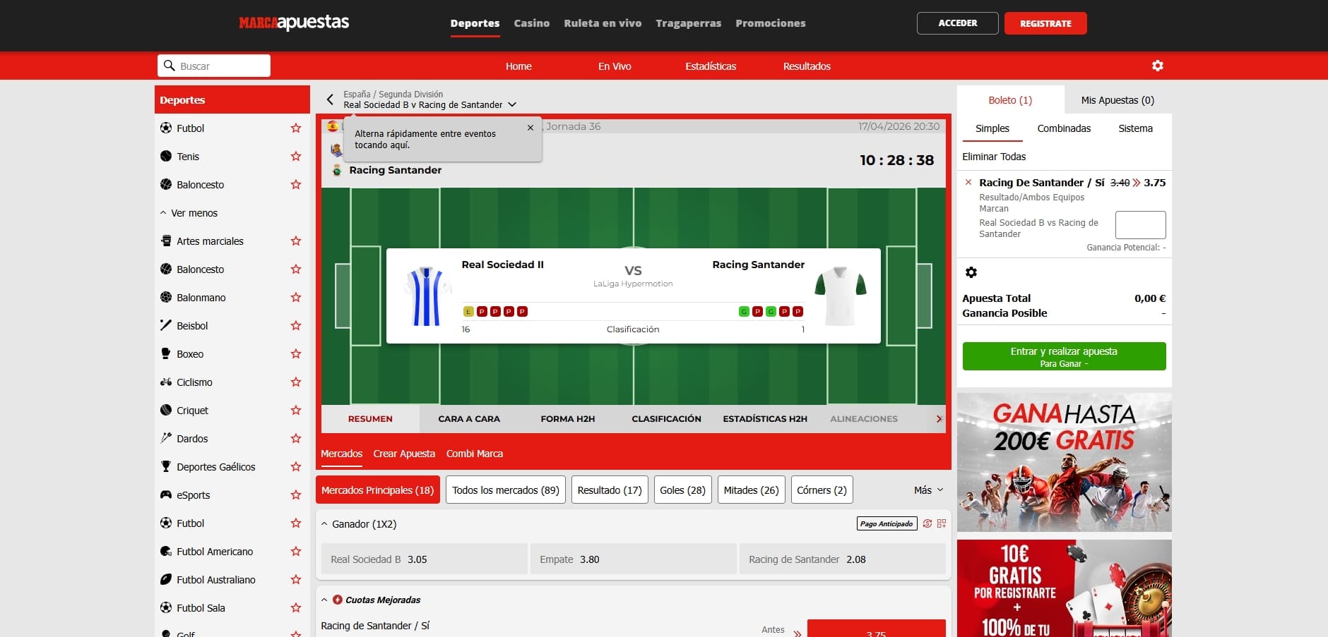 promocion de Marca Apuestas con hasta 200 euros en apuestas gratis
