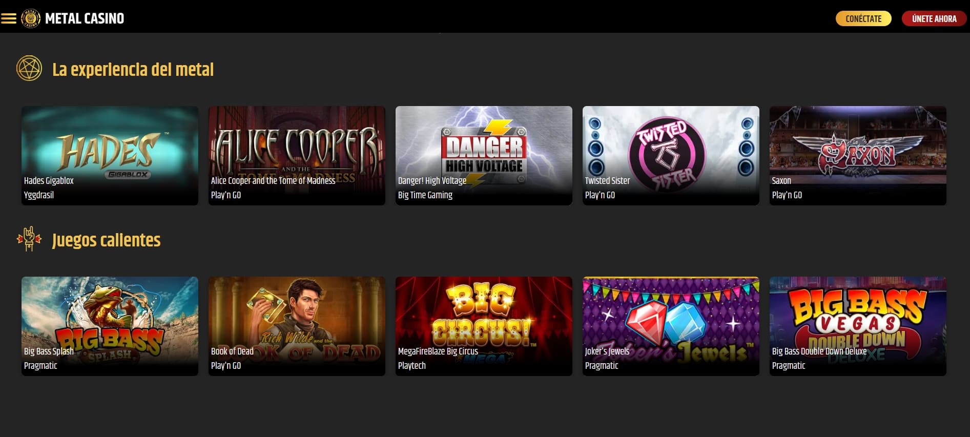 Catálogo de juegos de casino de Metal Casino