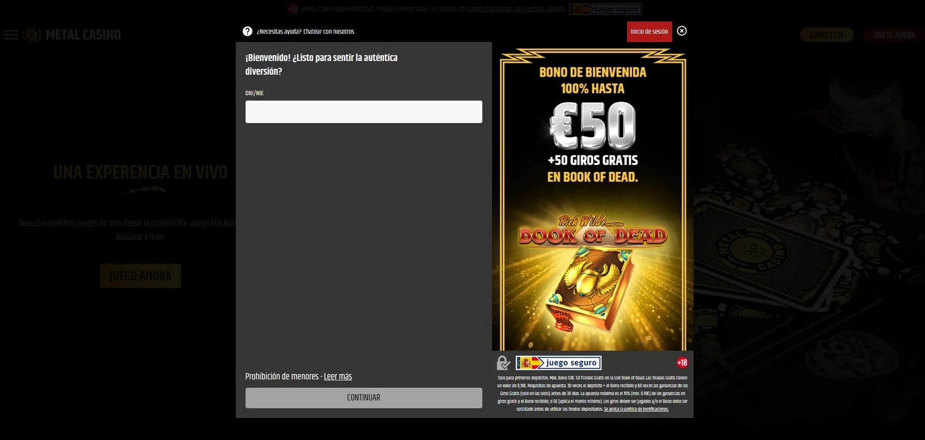 Bono de bienvenida de casino de Metal Casino