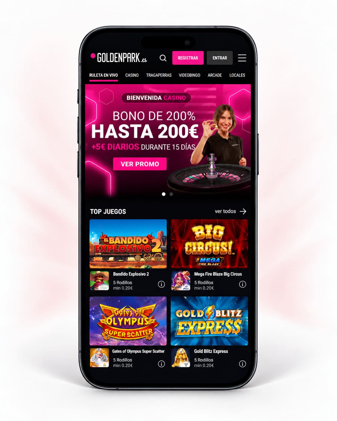 Nuevo bono de bienvenida de casino de GoldenPark del 200% hasta 200€
