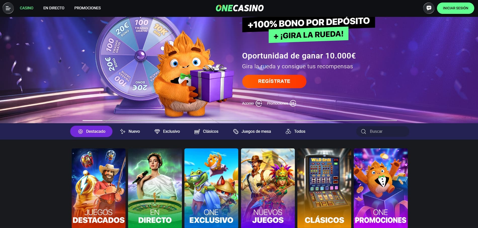 bono de bienvenida de OneCasino con 100 por ciento hasta 100 euros