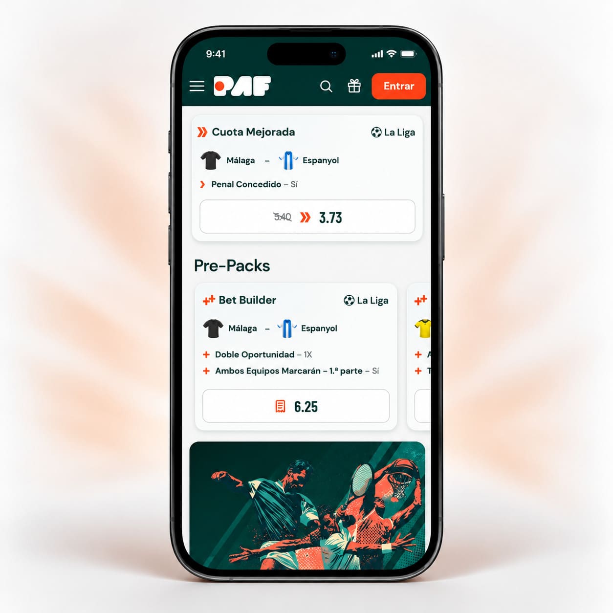 PAF apuestas deportivas en móvil con cuotas y Bet Builder