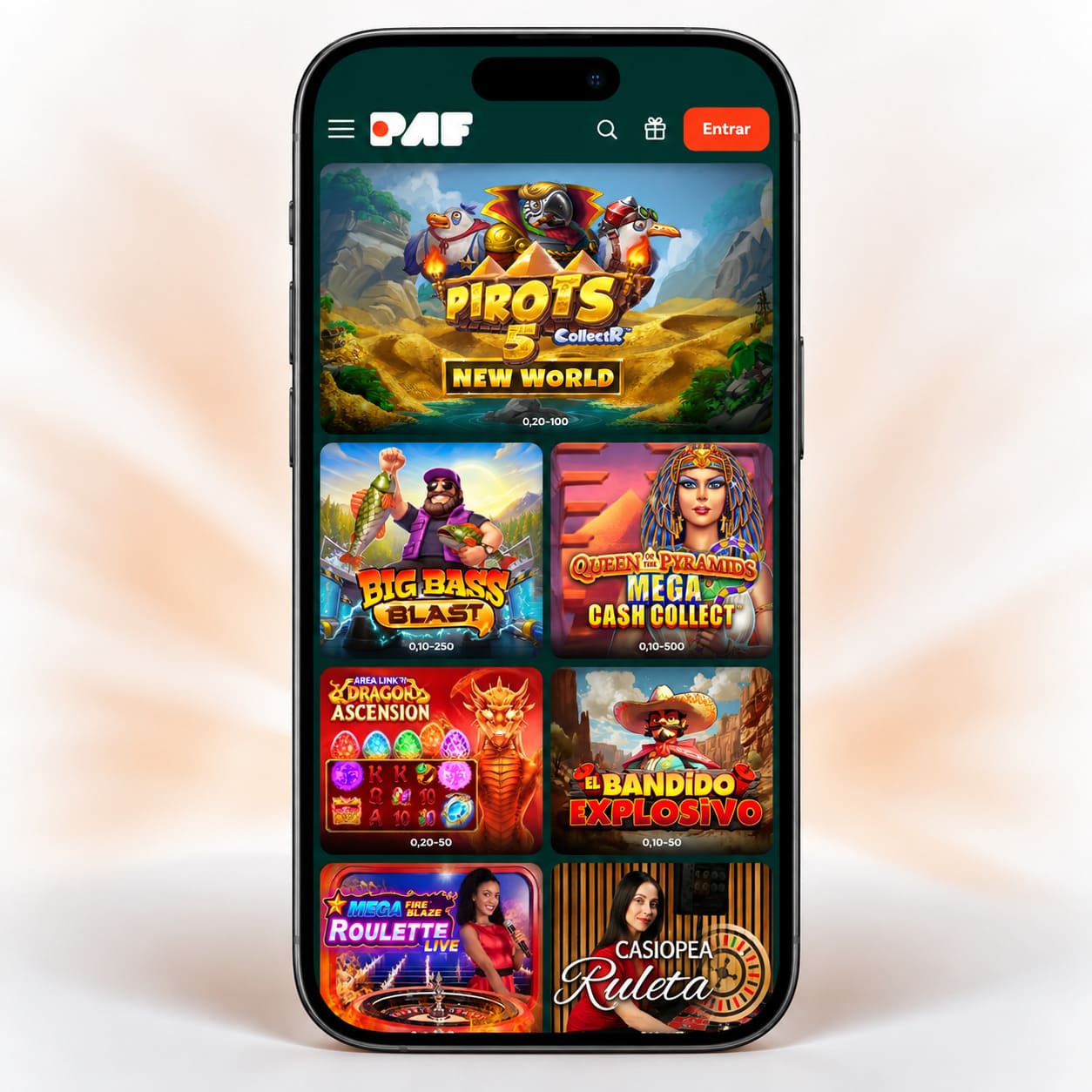 PAF casino online en móvil con juegos y slots