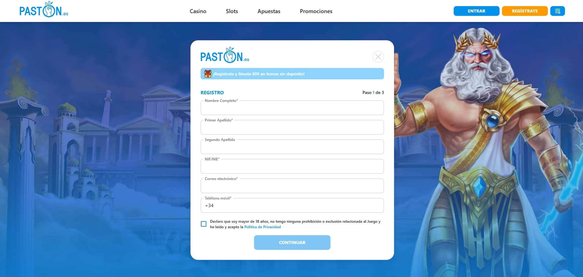código promocional paston casino