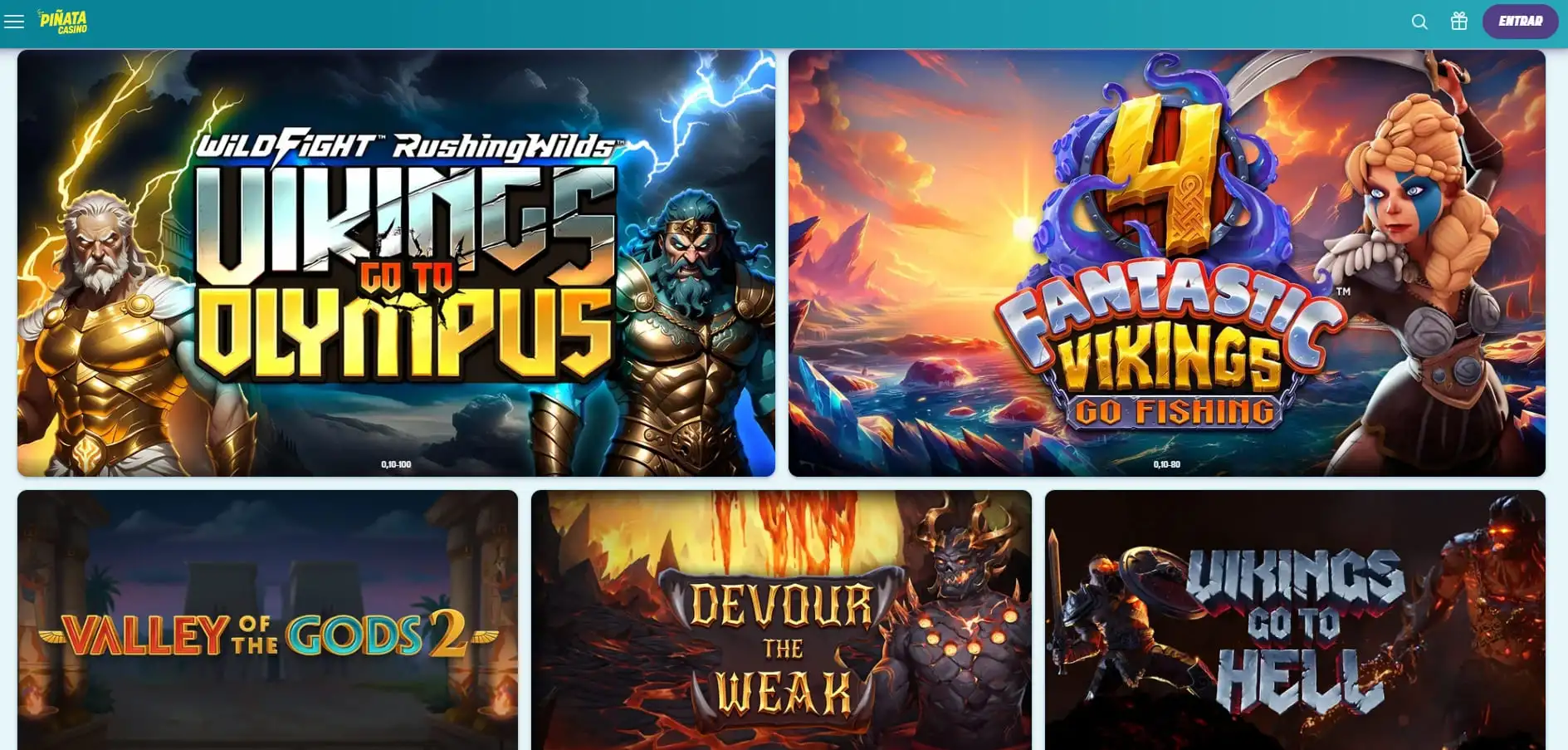 Interfaz vibrante de Piñata Casino, un nuevo casino online con una oferta de bienvenida de 100 tiradas gratis