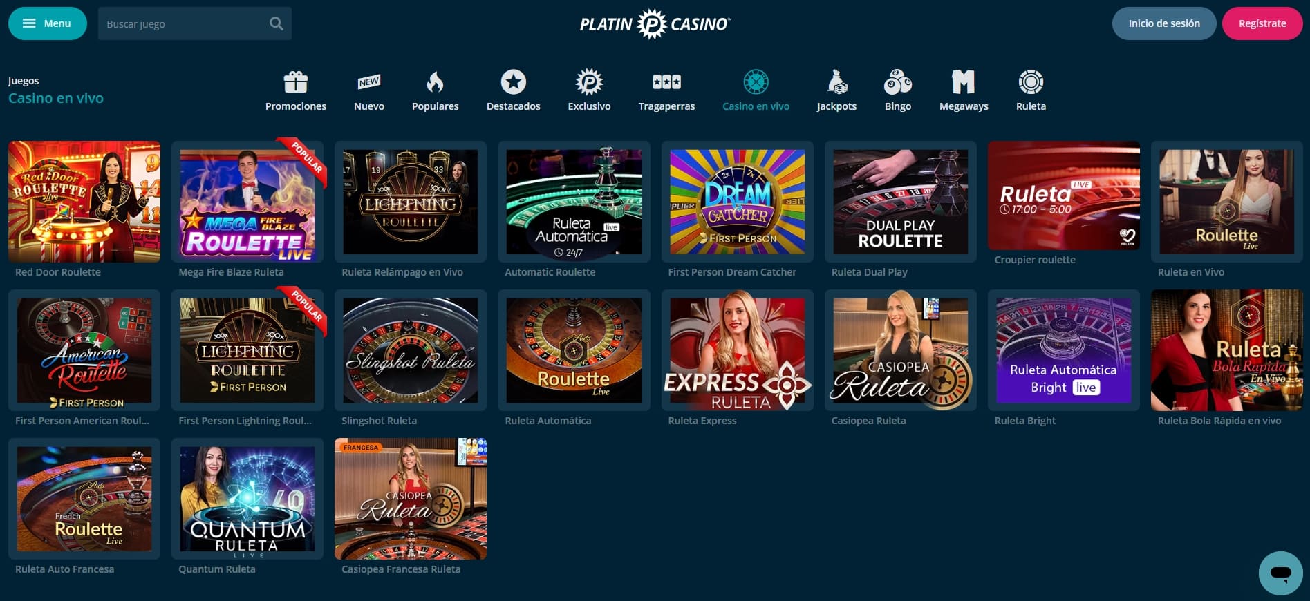 juegos de casino en vivo en platincasino